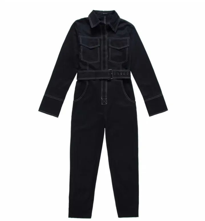 Hot Sale New Design Women's Jumpsuit Twill Denim Vintage Contrast Stitching High Street One Piece Tights