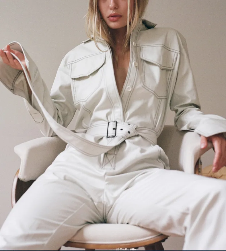 Hot Sale New Design Women's Jumpsuit Twill Denim Vintage Contrast Stitching High Street One Piece Tights