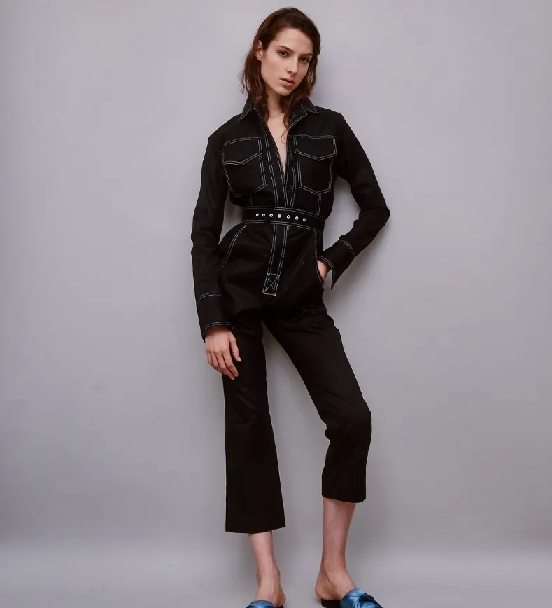 Hot Sale New Design Women's Jumpsuit Twill Denim Vintage Contrast Stitching High Street One Piece Tights