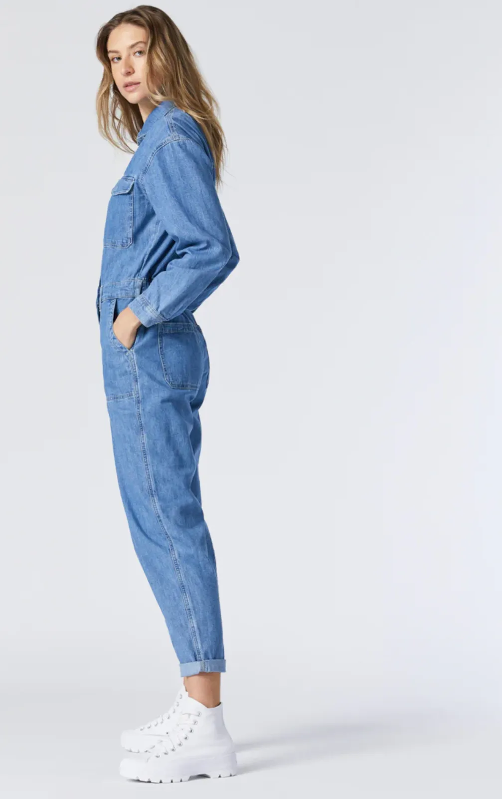 IDA LIGHT BLUE DENIM LONG SLEEVE JUMPSUIT