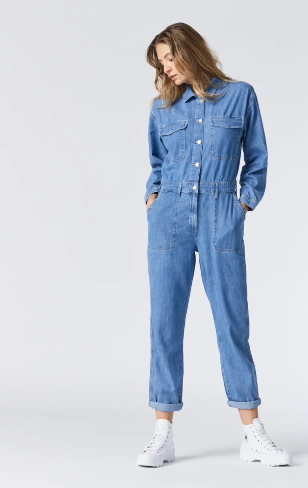 IDA LIGHT BLUE DENIM LONG SLEEVE JUMPSUIT