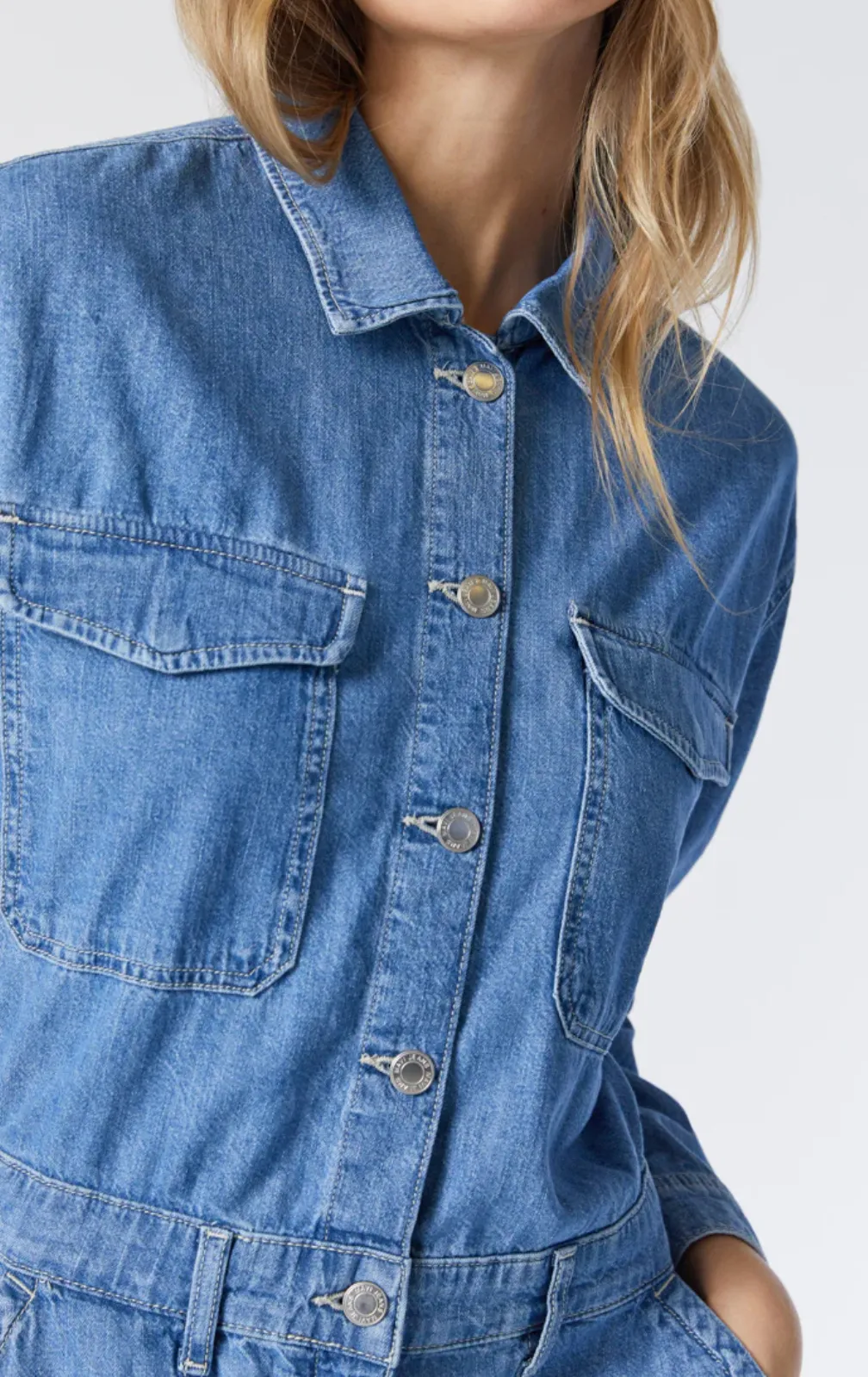 IDA LIGHT BLUE DENIM LONG SLEEVE JUMPSUIT