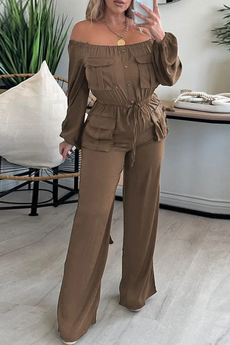 JH604 Off-Shoulder Long Sleeve Jumpsuit