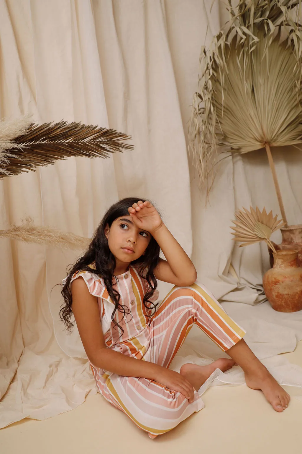 Kapow Beach Stripe Frill Dungarees