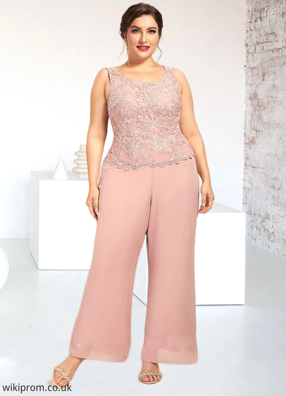 Kaydence Jumpsuit/Pantsuit Scoop Neck Ankle-Length Chiffon Lace Mother of the Bride Dress SWK126P0014746
