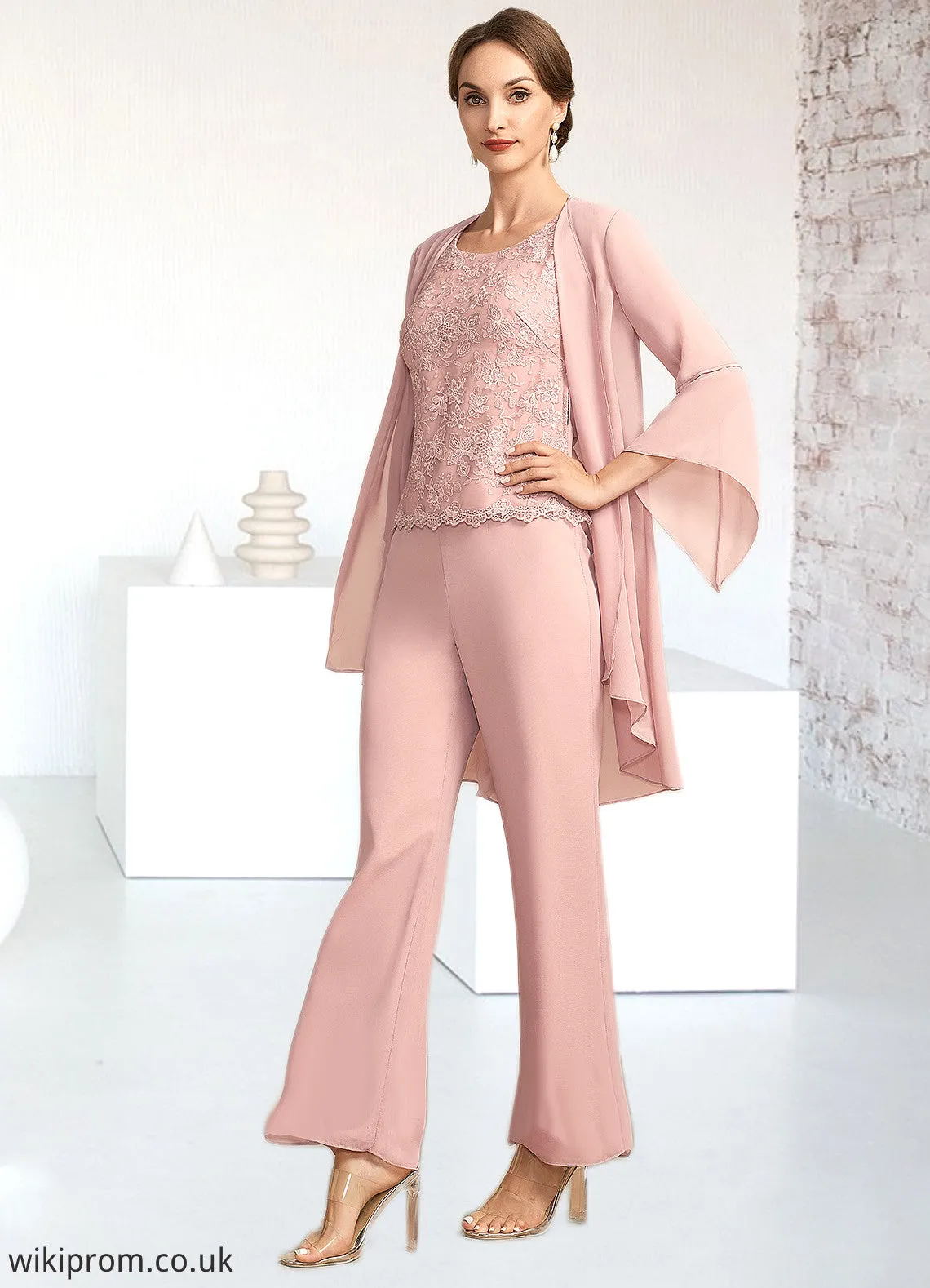 Kaydence Jumpsuit/Pantsuit Scoop Neck Ankle-Length Chiffon Lace Mother of the Bride Dress SWK126P0014746