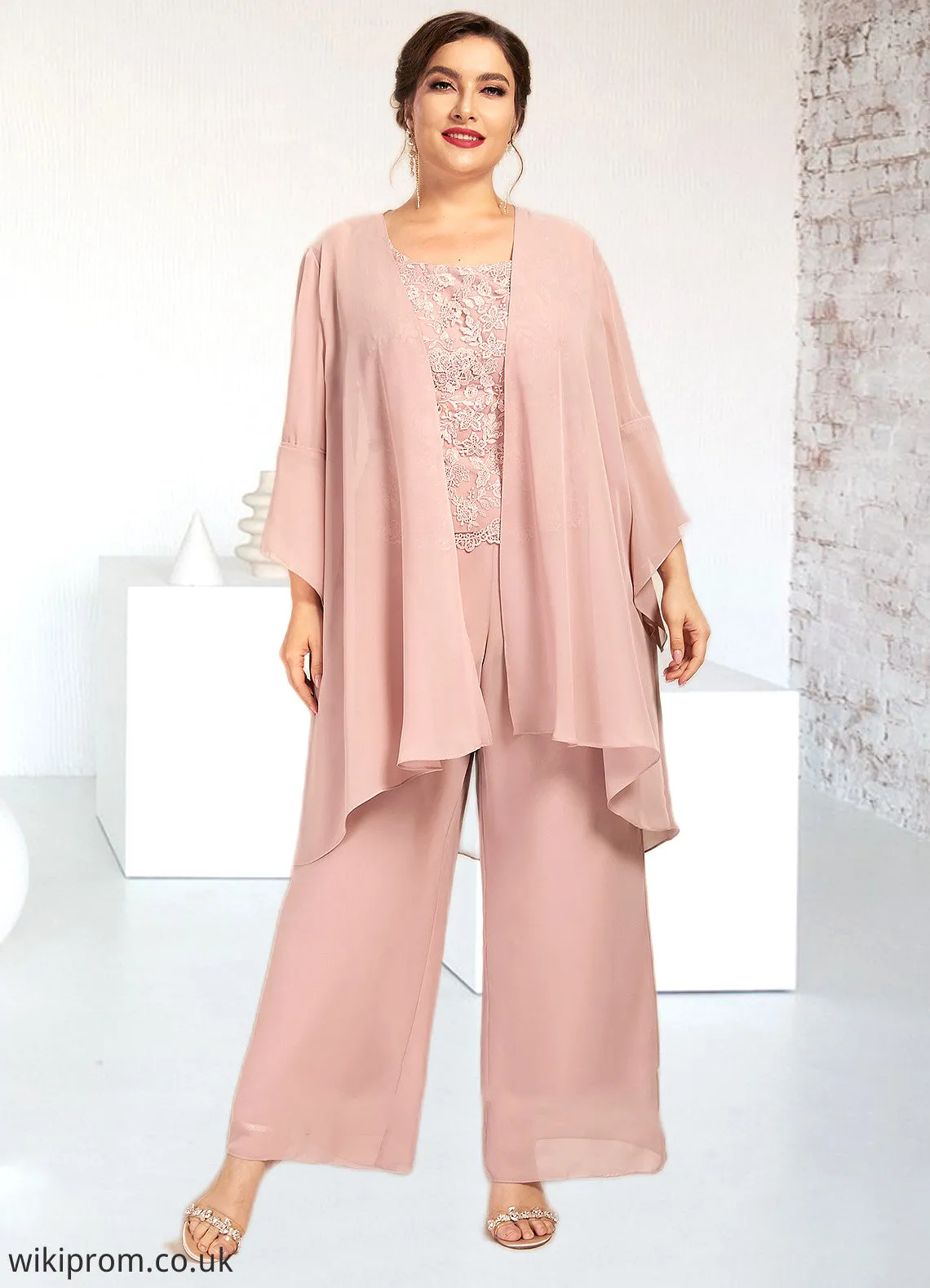 Kaydence Jumpsuit/Pantsuit Scoop Neck Ankle-Length Chiffon Lace Mother of the Bride Dress SWK126P0014746