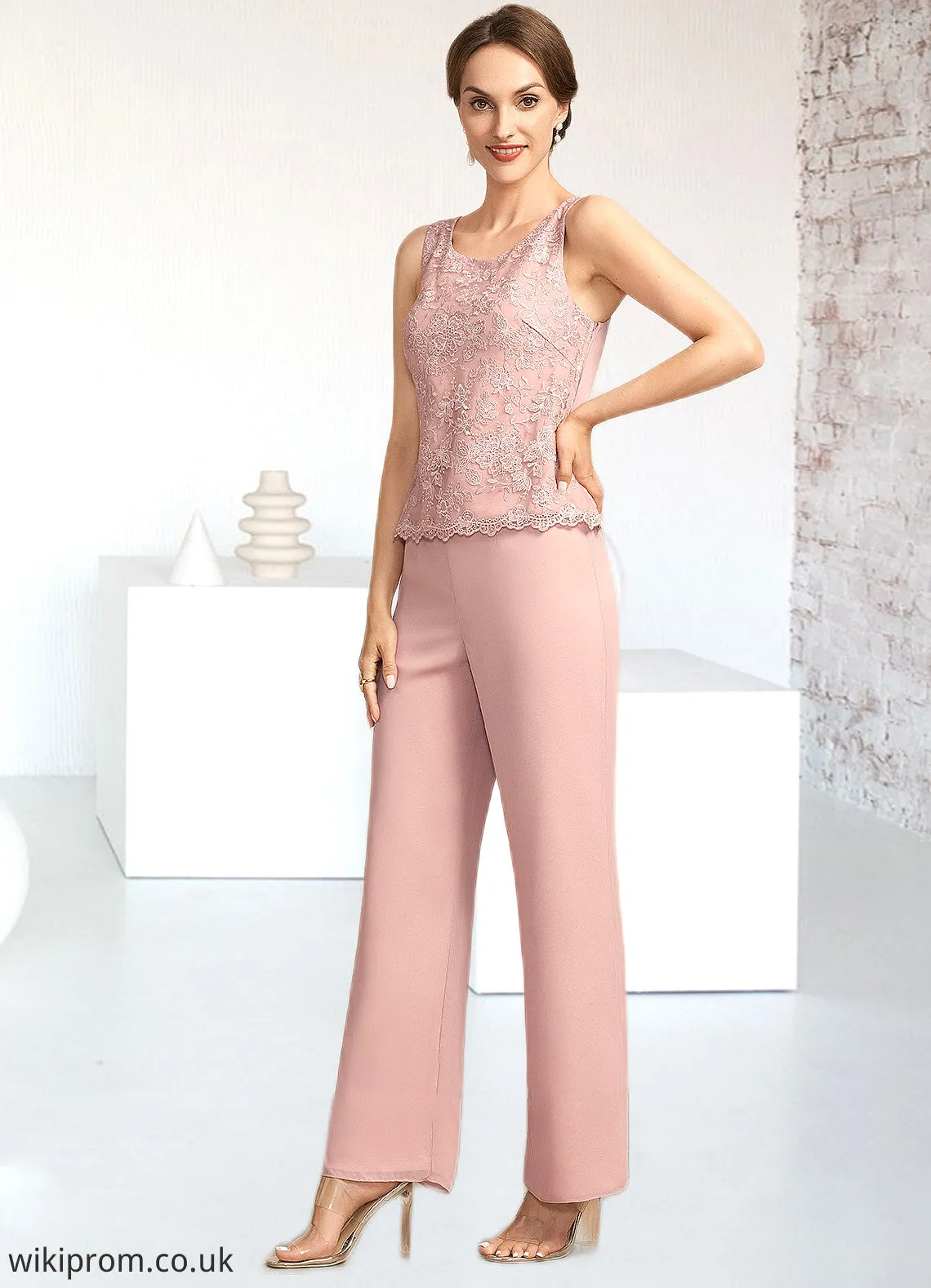 Kaydence Jumpsuit/Pantsuit Scoop Neck Ankle-Length Chiffon Lace Mother of the Bride Dress SWK126P0014746