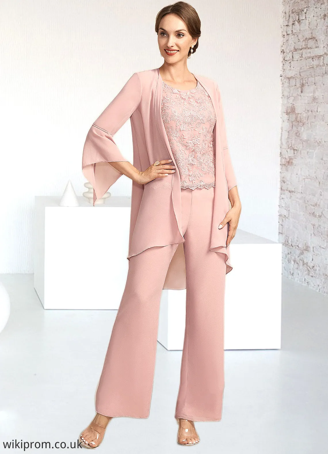 Kaydence Jumpsuit/Pantsuit Scoop Neck Ankle-Length Chiffon Lace Mother of the Bride Dress SWK126P0014746