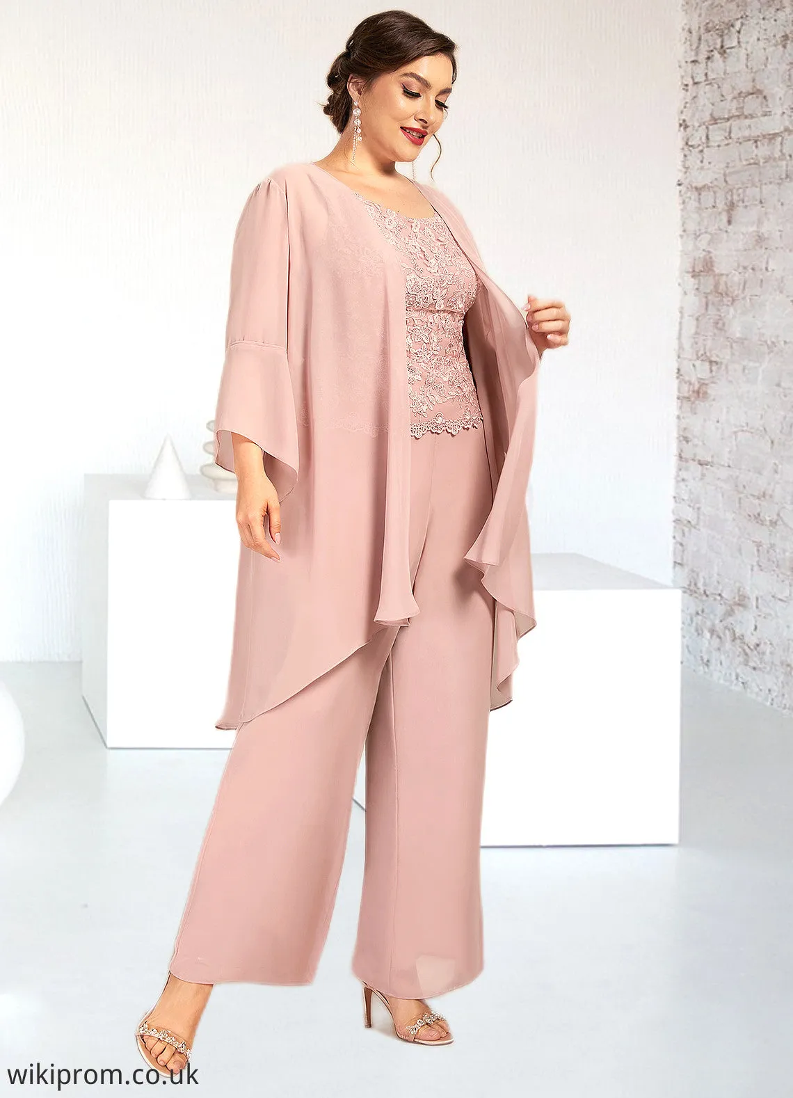 Kaydence Jumpsuit/Pantsuit Scoop Neck Ankle-Length Chiffon Lace Mother of the Bride Dress SWK126P0014746