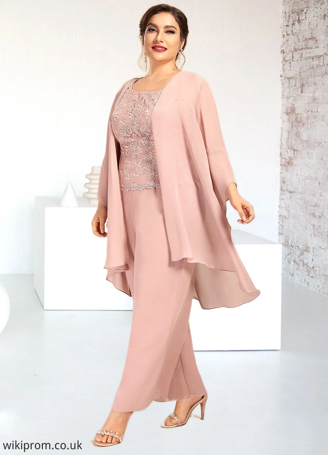 Kaydence Jumpsuit/Pantsuit Scoop Neck Ankle-Length Chiffon Lace Mother of the Bride Dress SWK126P0014746