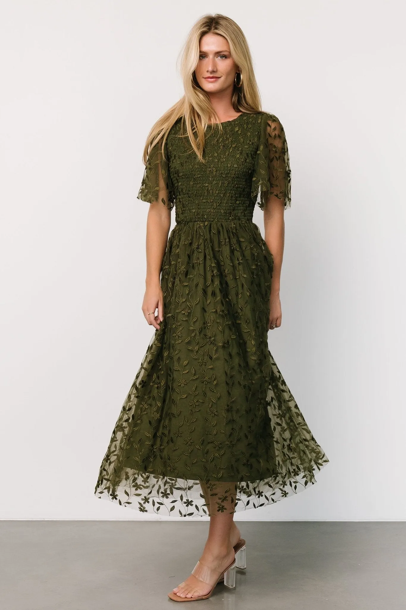 Kendra Embroidered Dress | Olive