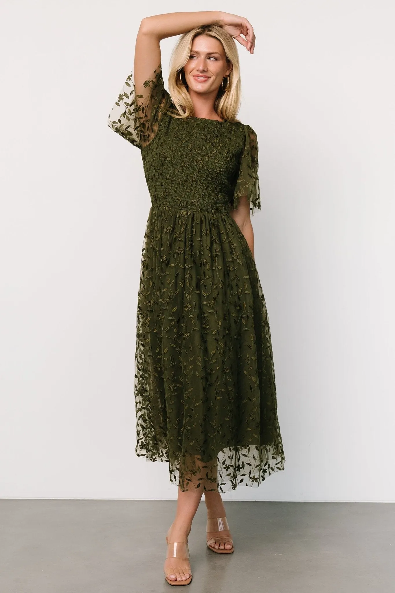 Kendra Embroidered Dress | Olive