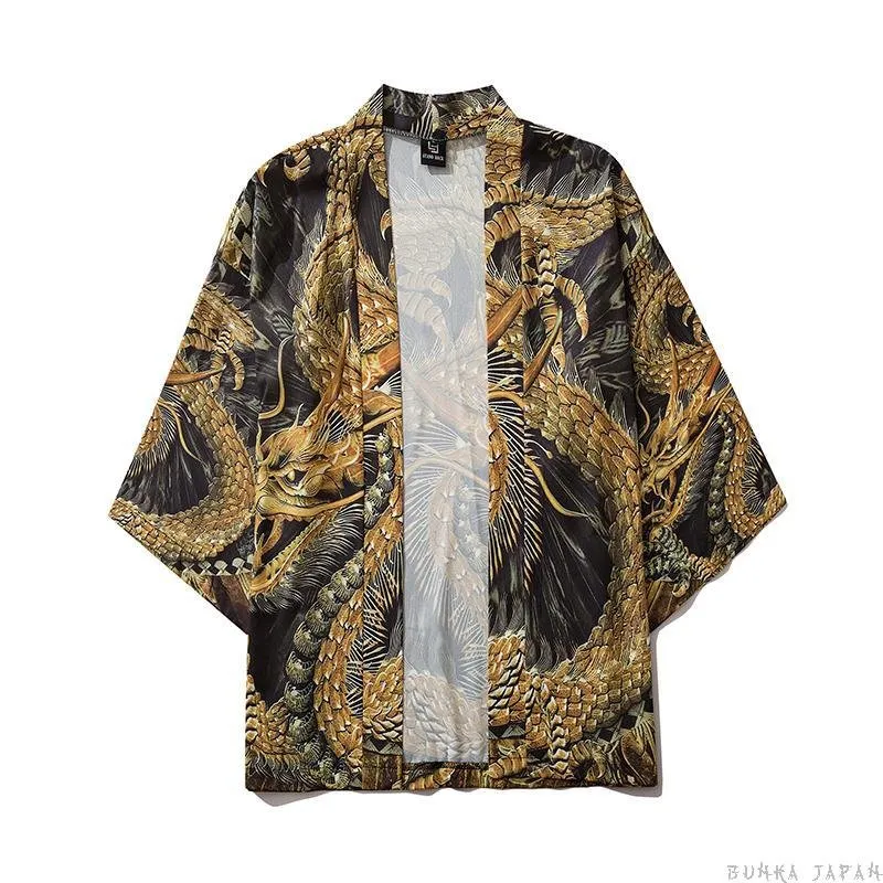 Kimono Cardigan Oriental Golden Dragon