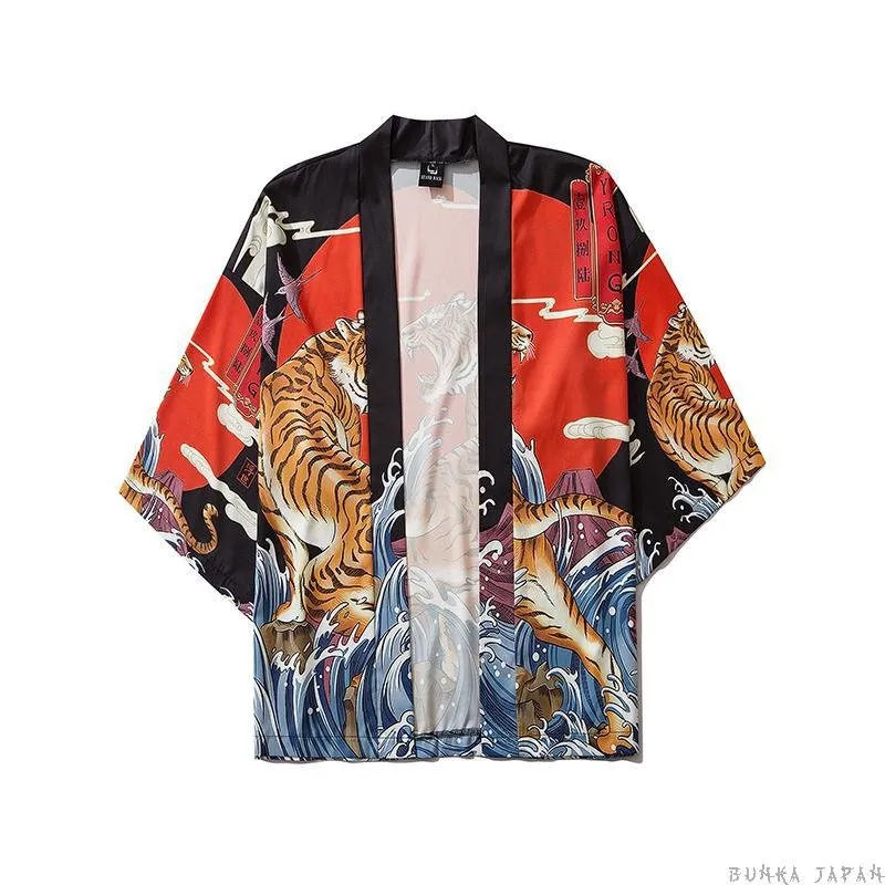 Kimono Cardigan With Japanese Tiger Painting