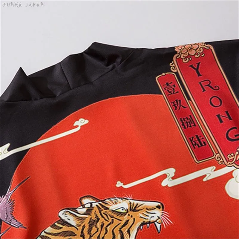 Kimono Cardigan With Japanese Tiger Painting