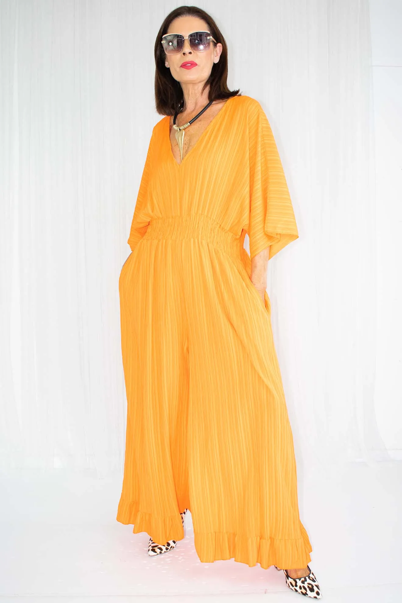 Luciana Wide Leg Palazzo Jumpsuit in Orange
