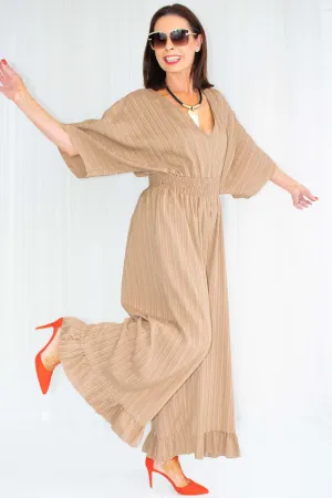Luciana Wide Leg Palazzo Jumpsuit in Warm Mocha