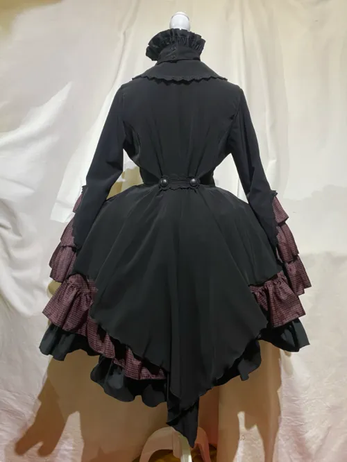 【MARBLE】マーブル　編み上げ巻きフリルスカート：黒赤チェック