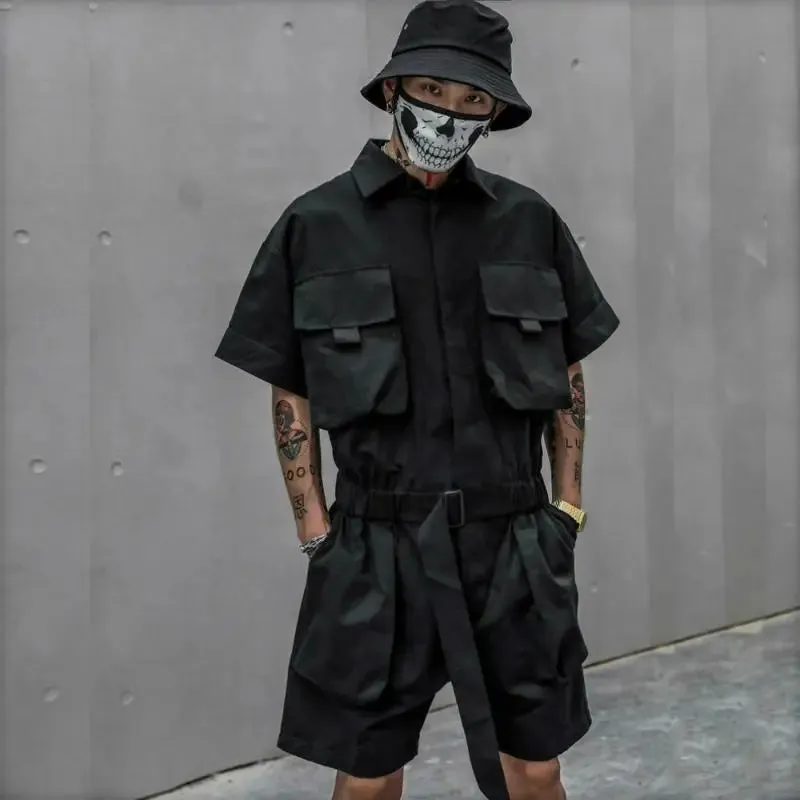 Men's Cargo Short Sleeve High Streetwear Jumpsuit