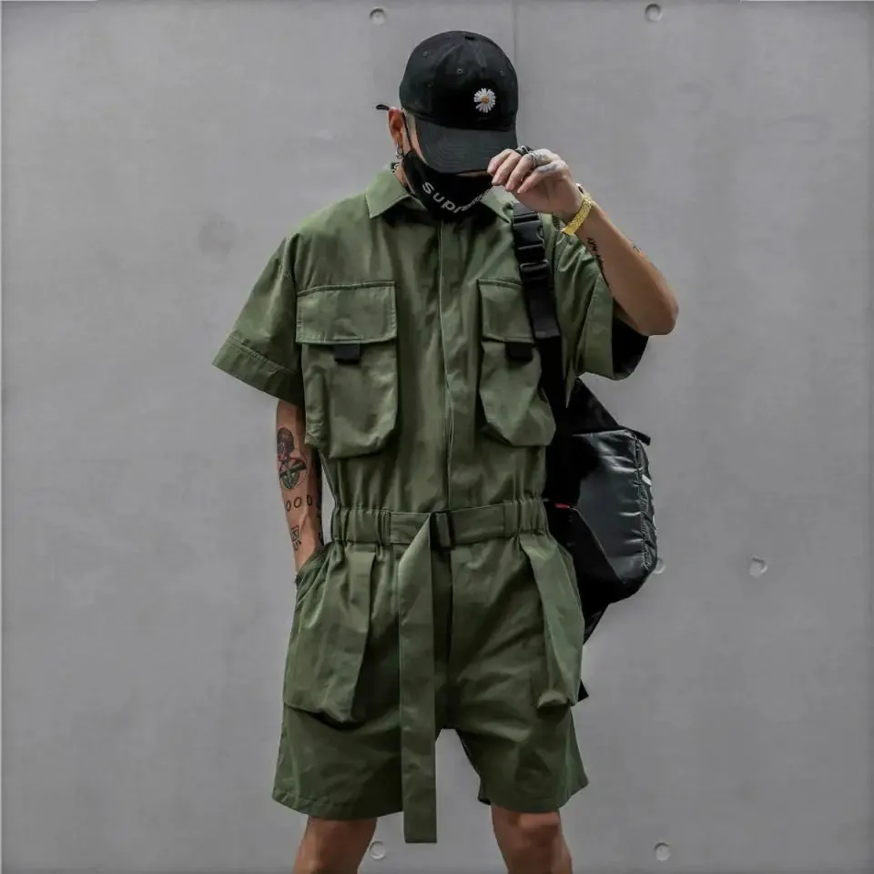 Men's Cargo Short Sleeve High Streetwear Jumpsuit