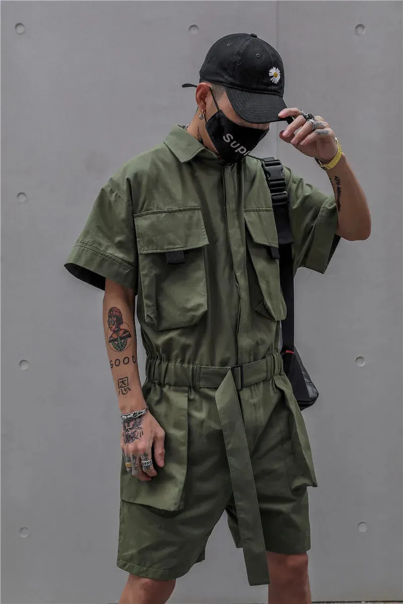 Men's Cargo Short Sleeve High Streetwear Jumpsuit