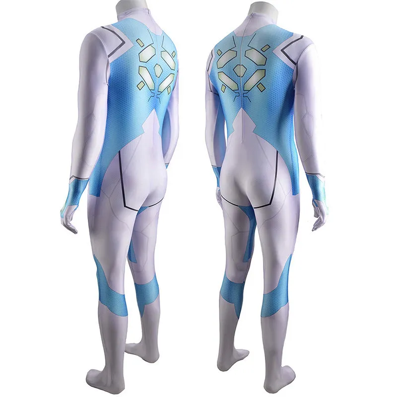 Metroid Dread Gameplay Samus Aran Zero Suit Blue Jumpsuit Adult Kids Costume