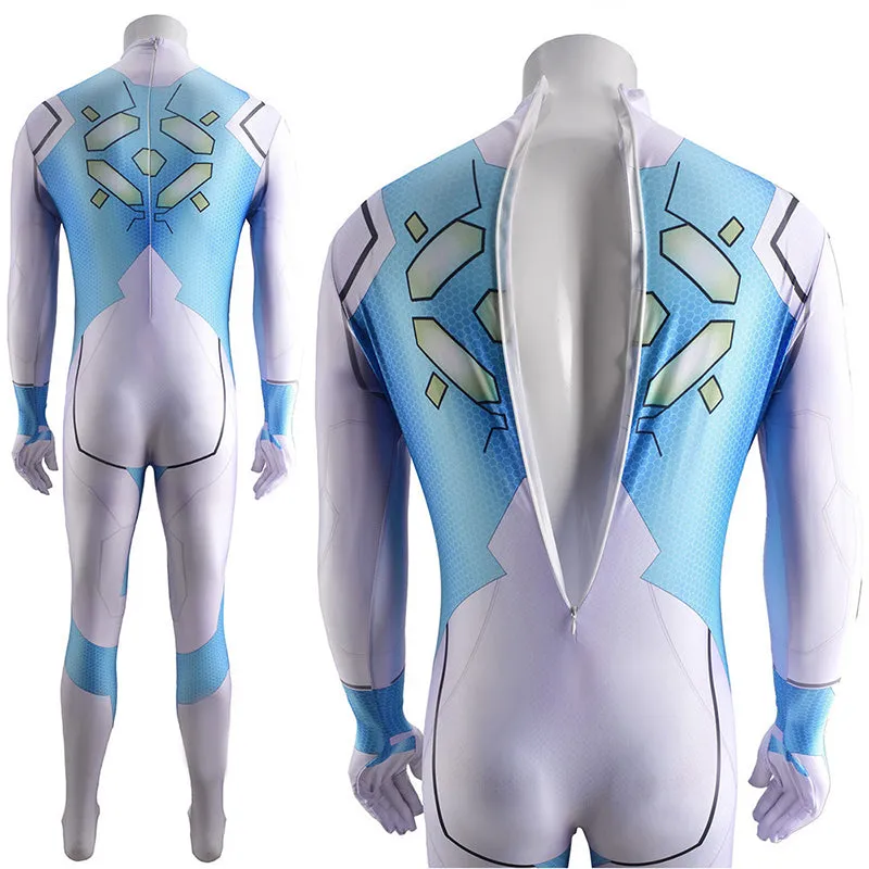 Metroid Dread Gameplay Samus Aran Zero Suit Blue Jumpsuit Adult Kids Costume
