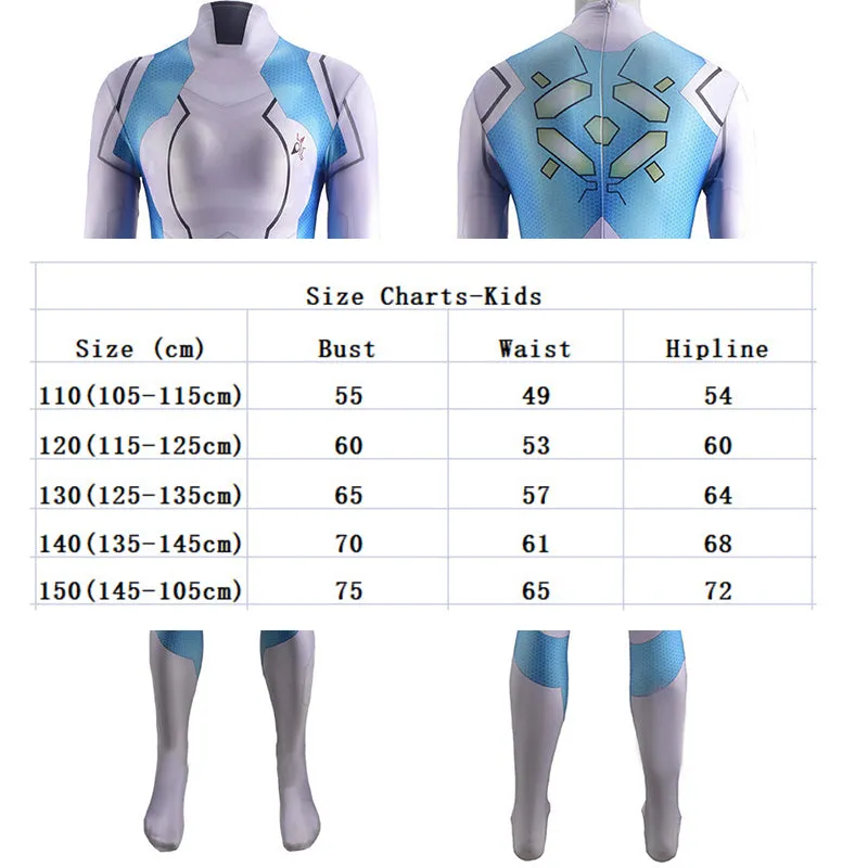 Metroid Dread Gameplay Samus Aran Zero Suit Blue Jumpsuit Adult Kids Costume