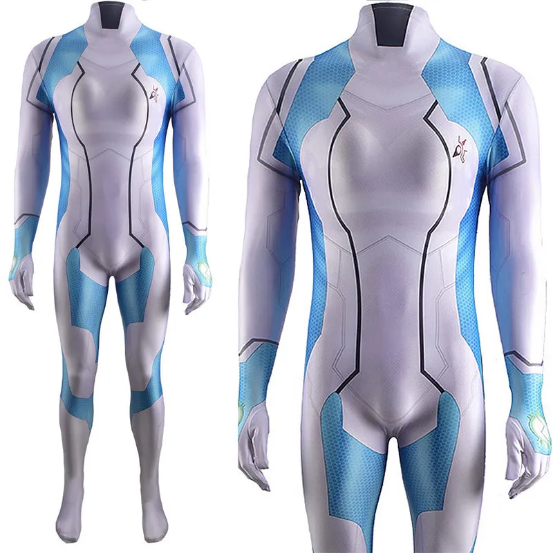 Metroid Dread Gameplay Samus Aran Zero Suit Blue Jumpsuit Adult Kids Costume