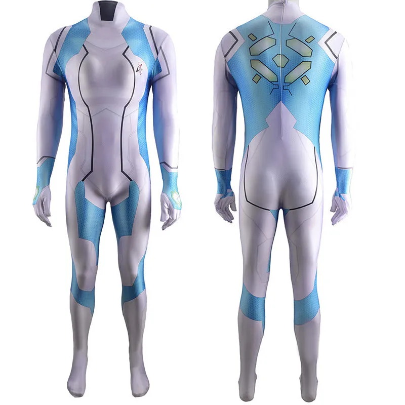 Metroid Dread Gameplay Samus Aran Zero Suit Blue Jumpsuit Adult Kids Costume