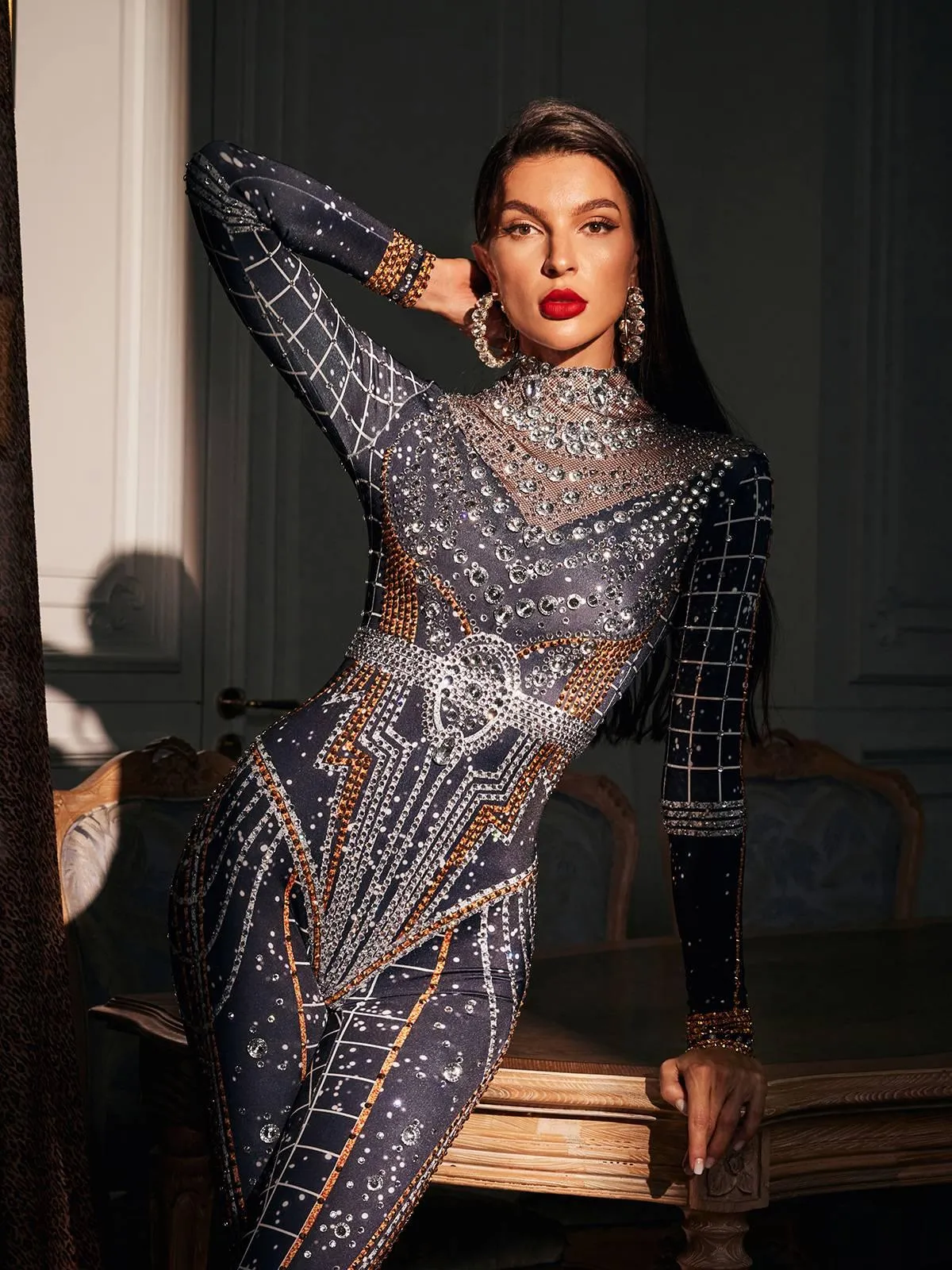 Micaela Printed Rhinestone Jumpsuit