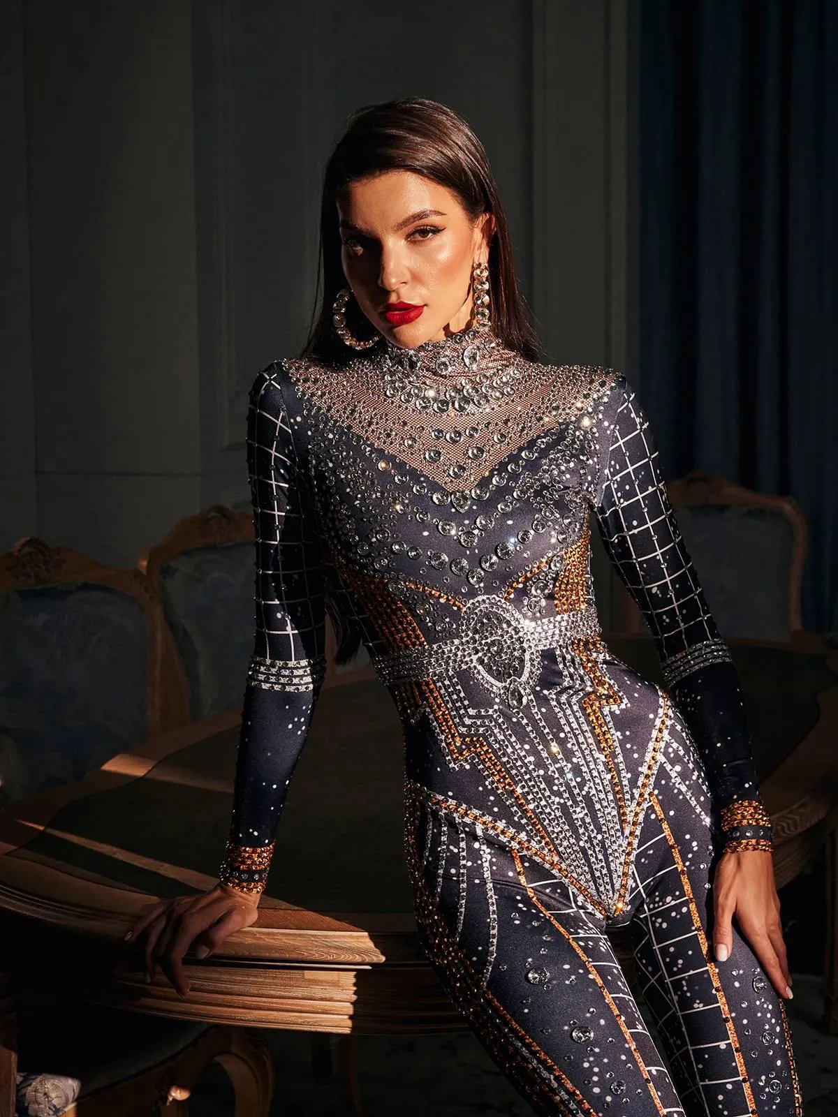 Micaela Printed Rhinestone Jumpsuit