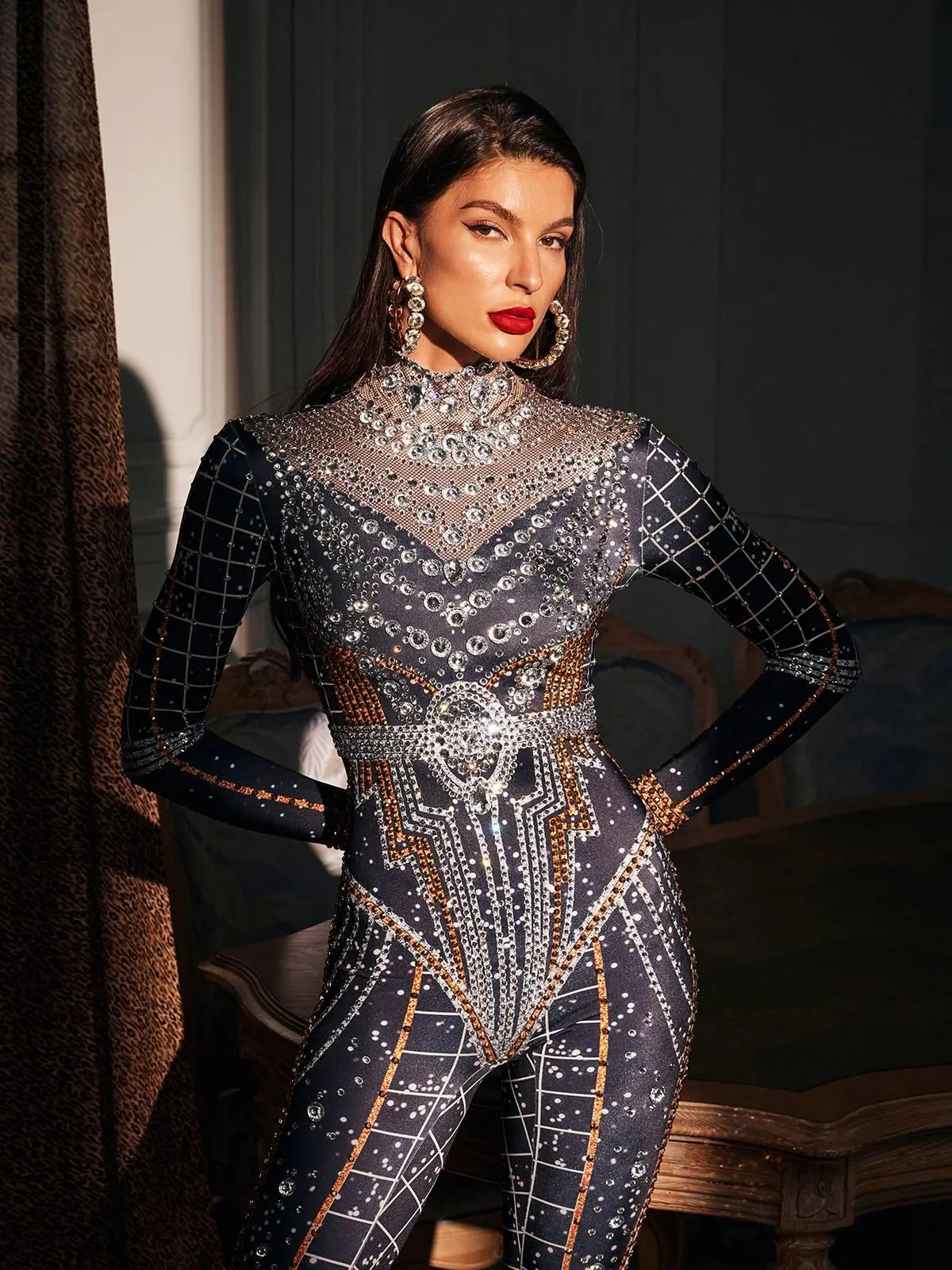 Micaela Printed Rhinestone Jumpsuit