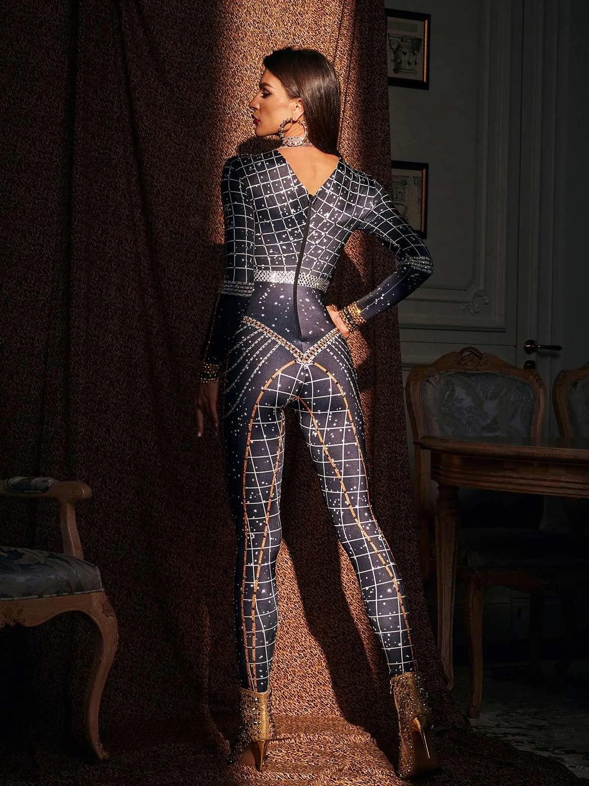 Micaela Printed Rhinestone Jumpsuit