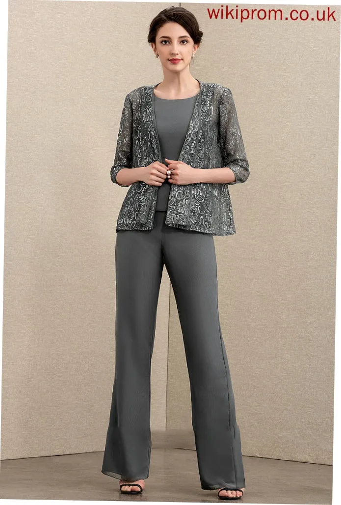Michaelia Scoop of Mother the Dress Jumpsuit/Pantsuit Bride Chiffon Mother of the Bride Dresses Ankle-Length Neck