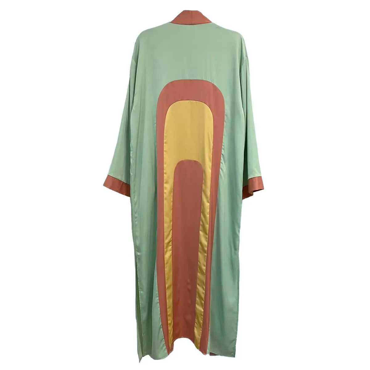Miss Sparkling Retro Arch Kimono Big Long Textured Satin Duster | Light Jacket, Outdoor Robe, Swimsuit Coverup | Sizes SM-XL