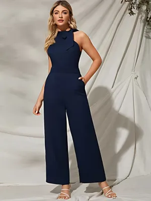 Navy Blue Beauty: High-Waist Wide-Leg Sleeveless Jumpsuit
