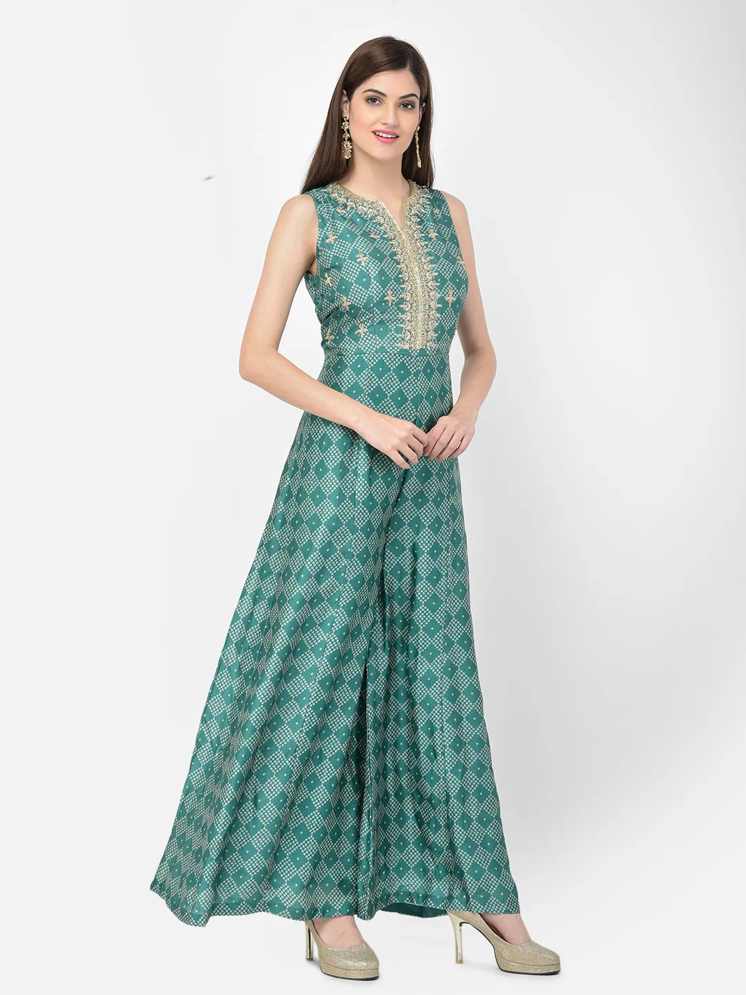 Neeru's Green Color Silk Fabric Jump Suit
