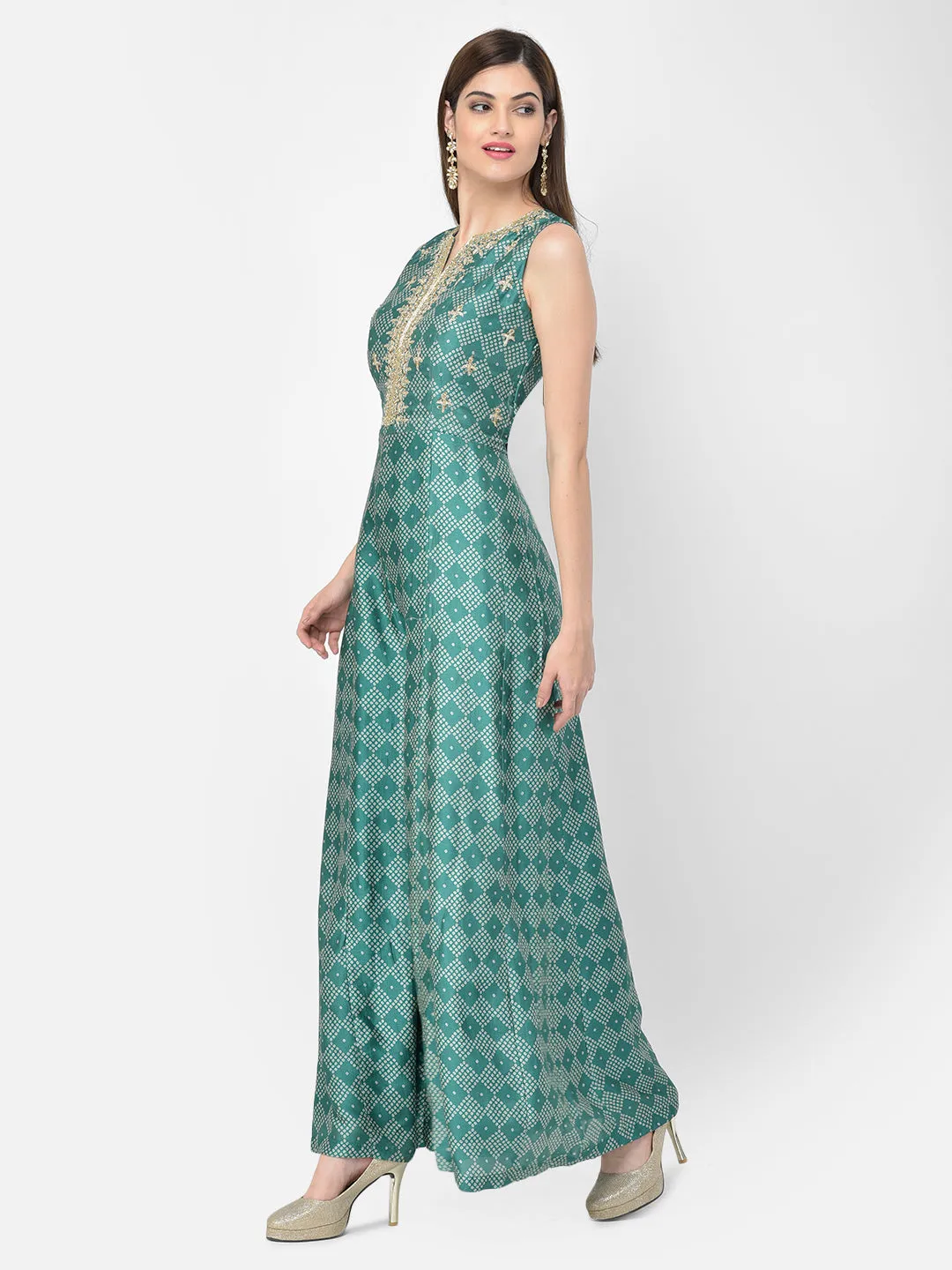 Neeru's Green Color Silk Fabric Jump Suit