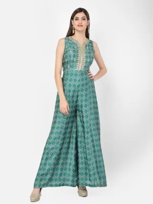 Neeru's Green Color Silk Fabric Jump Suit