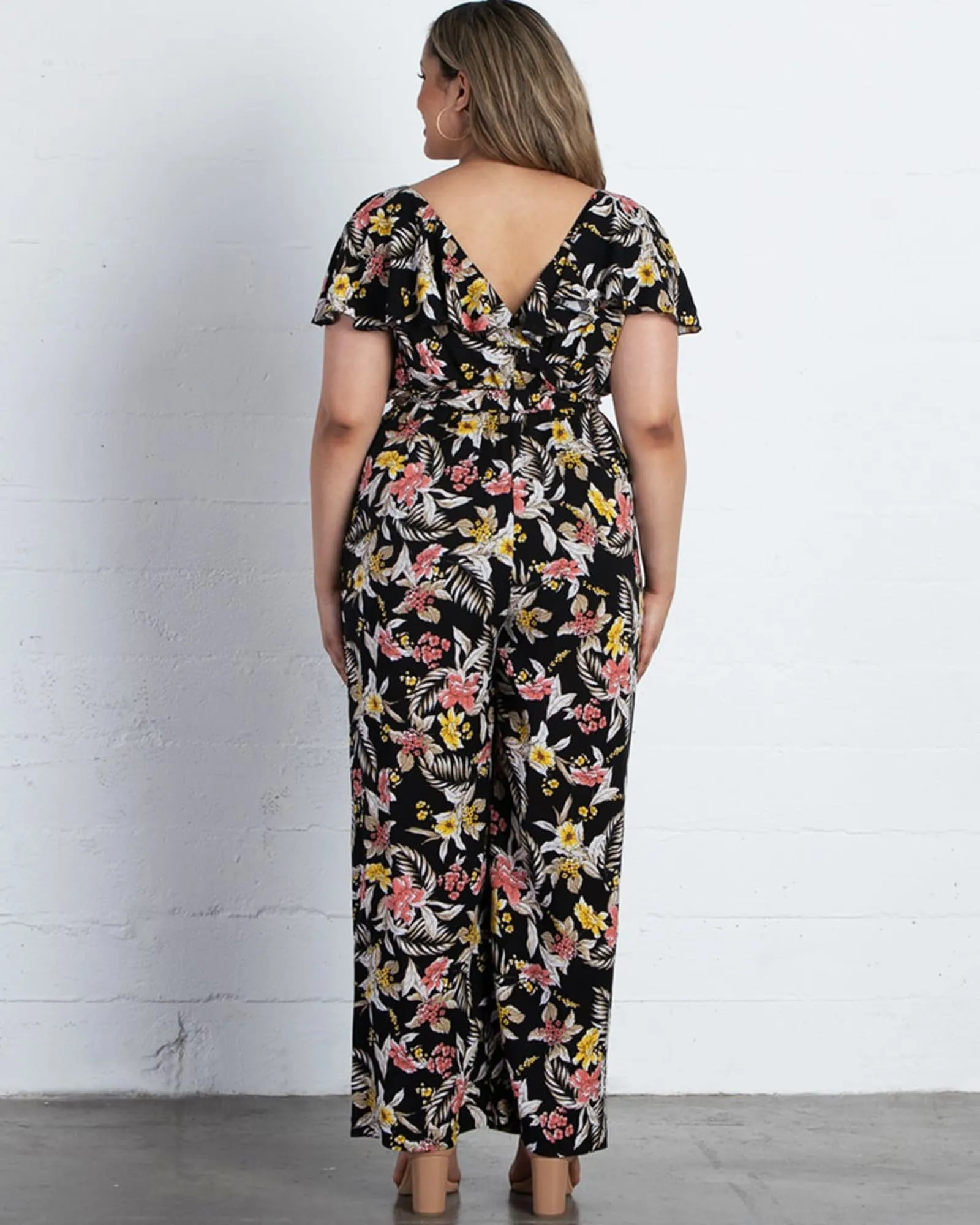 Odessa Ruffle Jumpsuit | BLACK TROPICAL BLOOMS