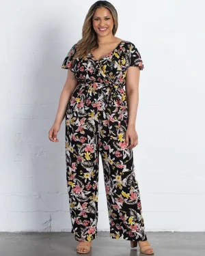 Odessa Ruffle Jumpsuit | BLACK TROPICAL BLOOMS