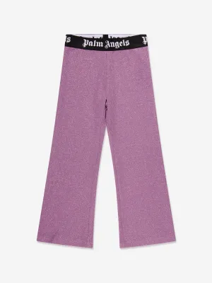 Palm Angels Girls Logo Band Flare Leggings in Purple