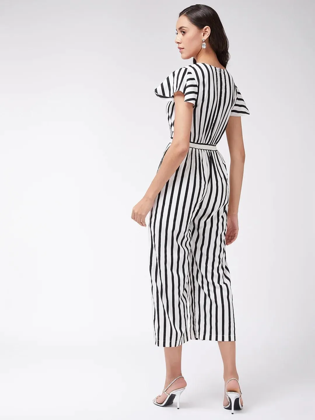 PANNKH Women's Black & White Monocromatic Stripes Jumpsuit