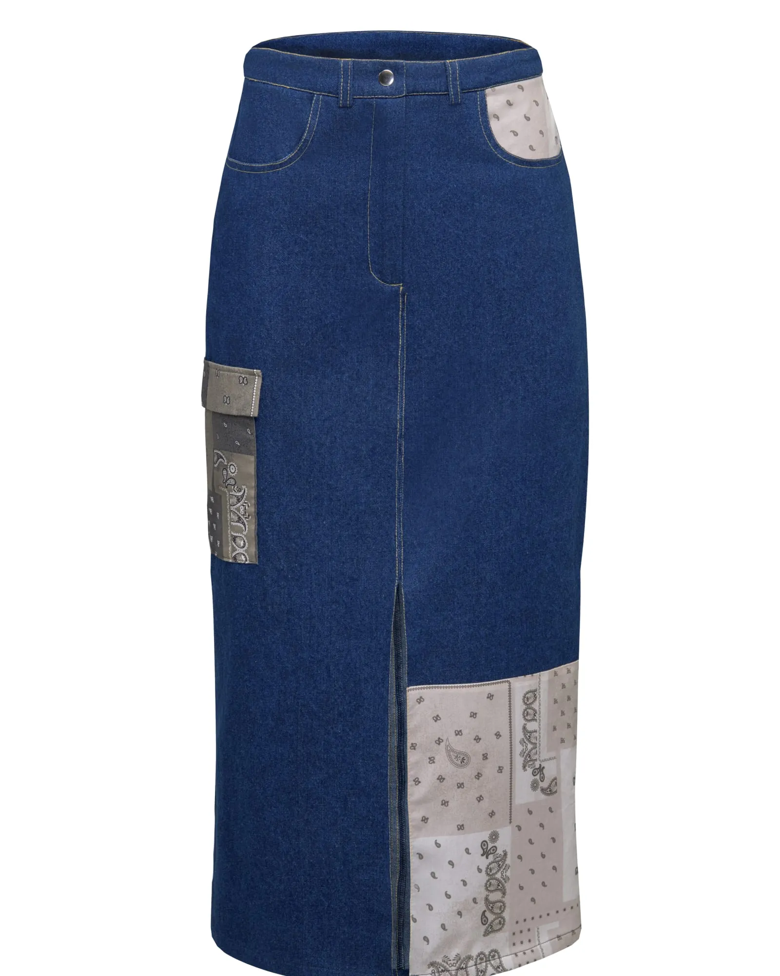 Patchwork Denim Midi Skirt | Navy
