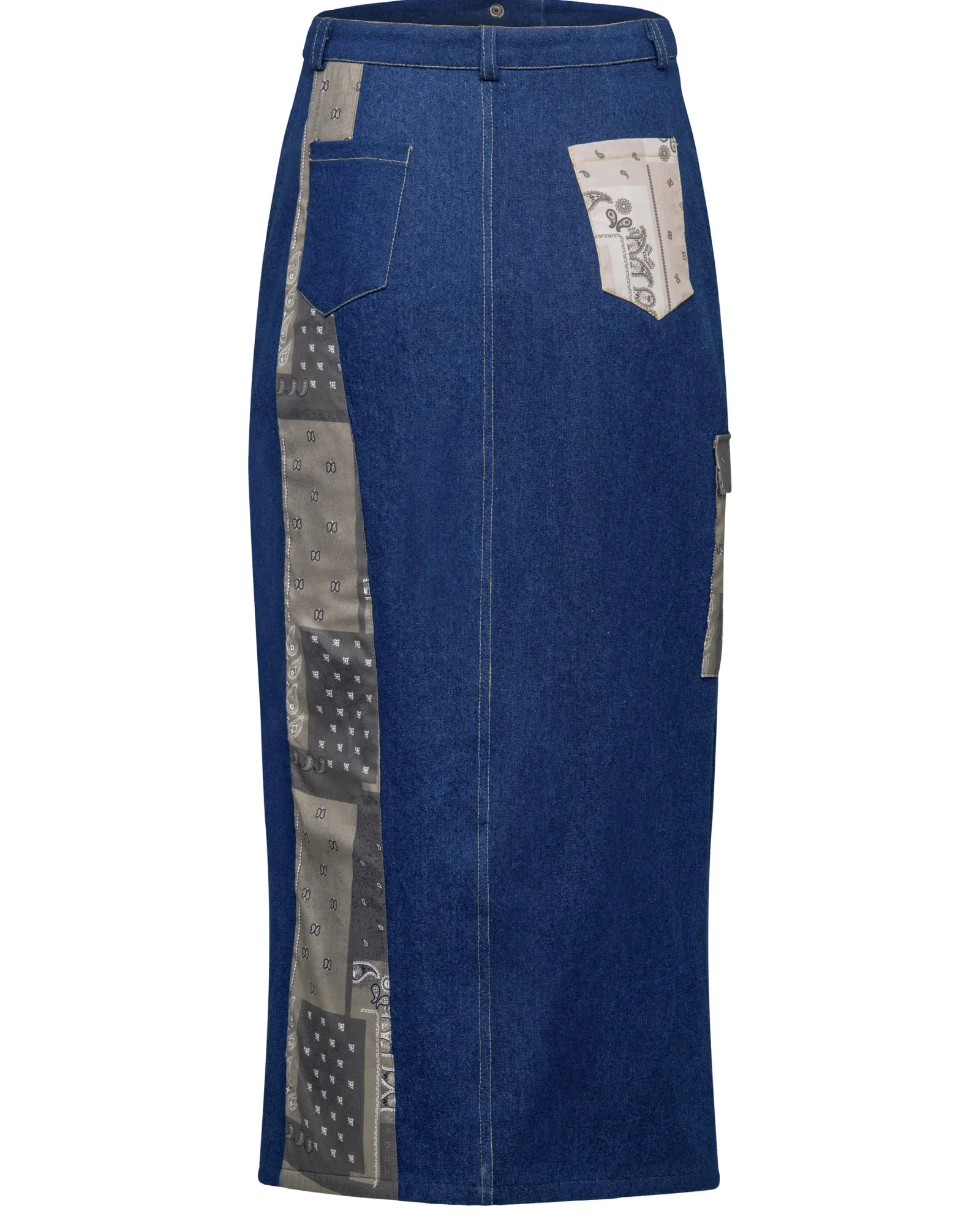 Patchwork Denim Midi Skirt | Navy
