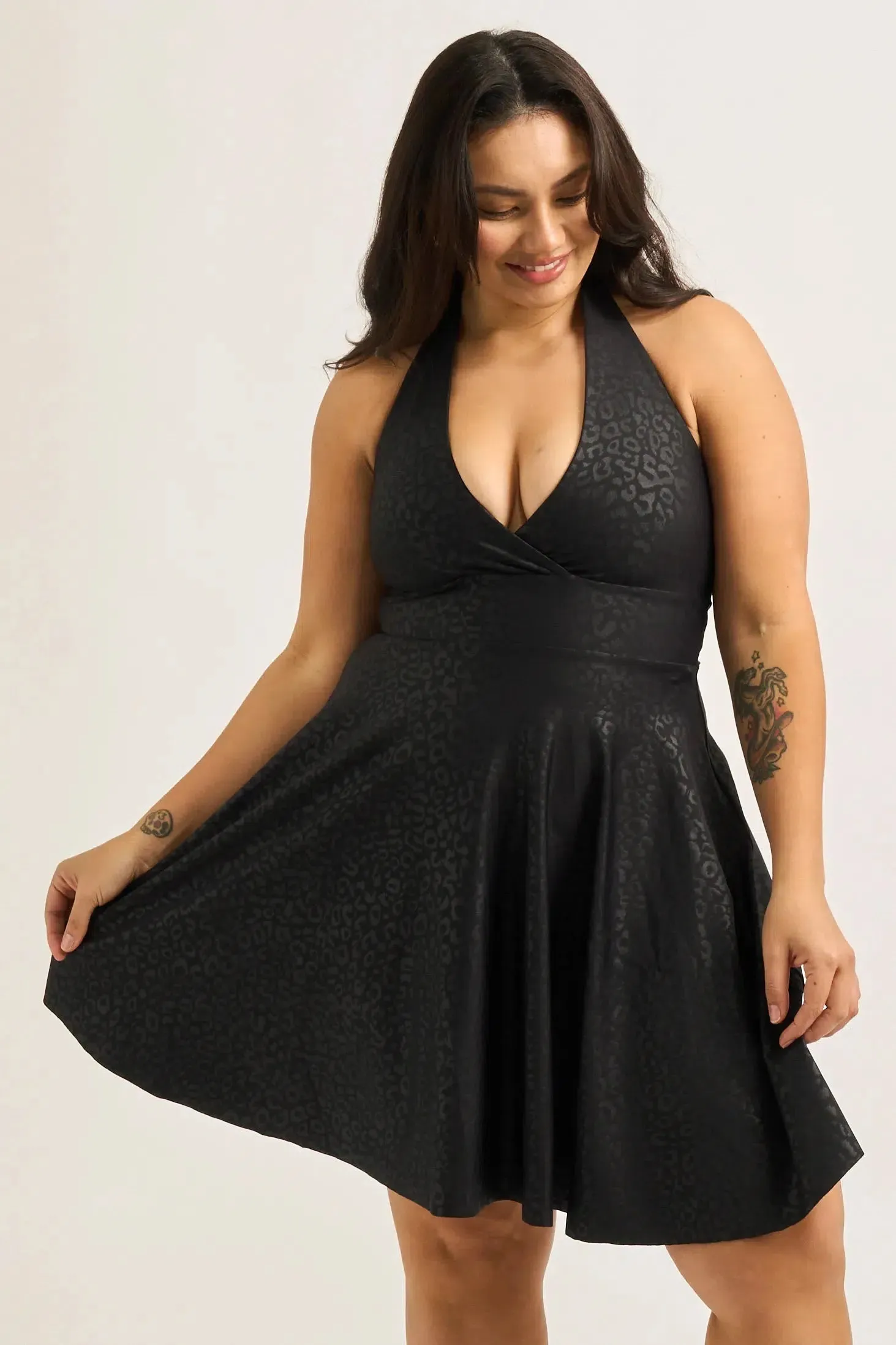 Performance Halter Comfort Crop Mini Dress - Black Exotic Touch Jag