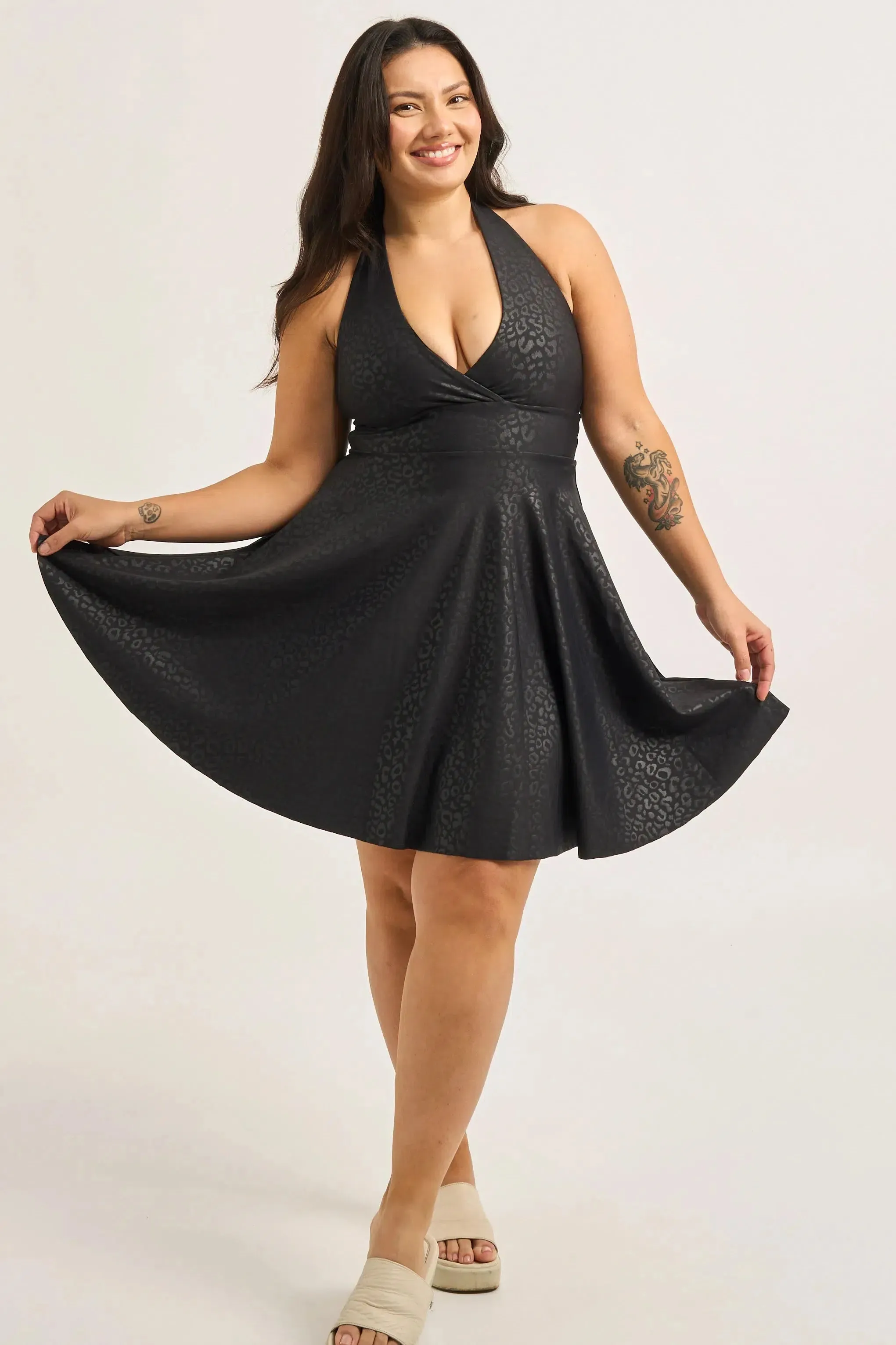 Performance Halter Comfort Crop Mini Dress - Black Exotic Touch Jag