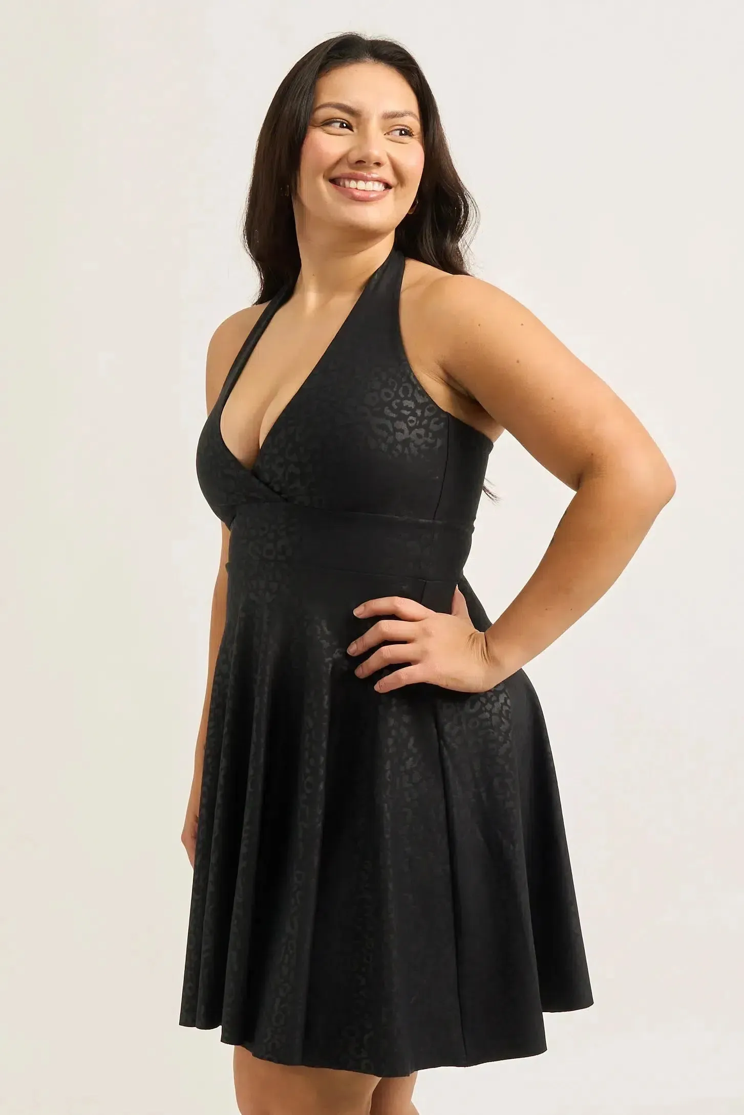 Performance Halter Comfort Crop Mini Dress - Black Exotic Touch Jag